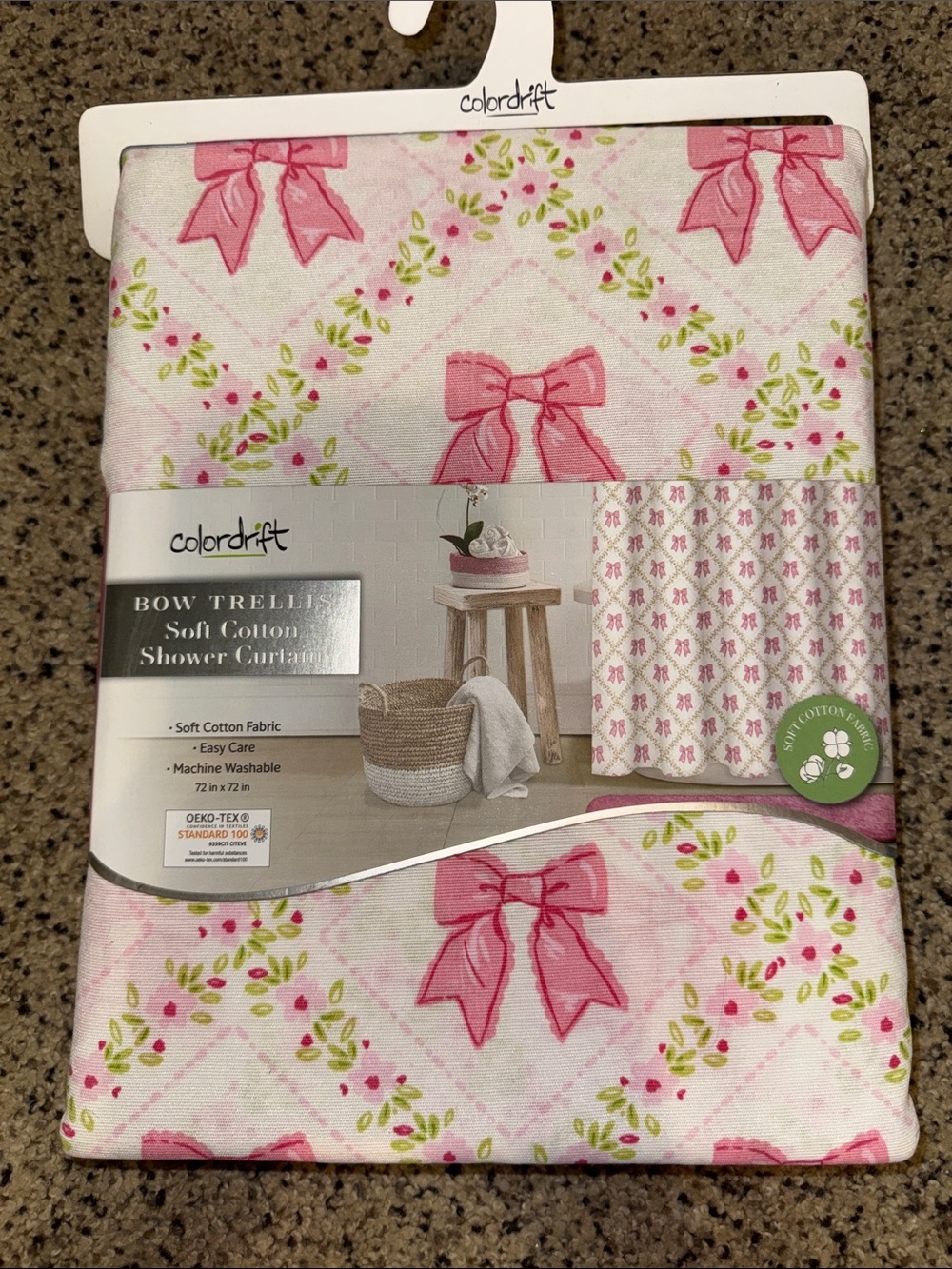 Bow Trellis Pink Cotton Shower Curtain